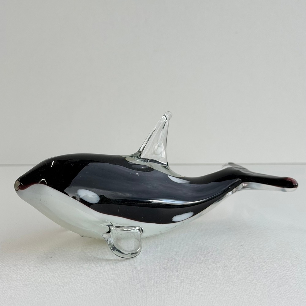 Dynasty Gallery Glass Whale Figurine Black Orca Killer Whale Art Glass